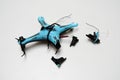 Mini blue crashed broken drone
