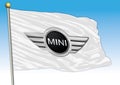 Mini car industrial group, flag with logo, illustration