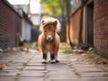 a mini brown horse in mews