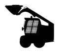 Mini bulldozer, skid loader vector silhouette illustration isolated on white.