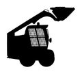 Mini bulldozer, skid loader vector silhouette isolated on white background. Digger. Excavator dozer for land. Under construction.