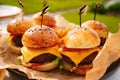 Mini burgers for a children's party or picnic. Royalty Free Stock Photo