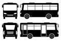 Mini bus silhouette vector illustration with side, front, back, view Royalty Free Stock Photo