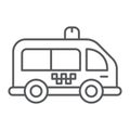 Mini bus thin line icon, automobile and car, minivan sign, vector graphics, a linear pattern on a white background.