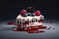 mini cake with berries. advert for desserts. generative AI