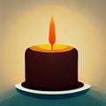 Mini cake with a burning candle. Holiday greeting card. AI-generated