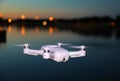 Small Camera Drone Flying (Evening Picture) Royalty Free Stock Photo