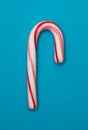 Mini Candy Cane on a Blue Background Royalty Free Stock Photo