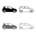 Mini car Compact shape for travel racing icon set grey black color illustration outline flat style simple image Royalty Free Stock Photo