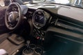 Mini car dashboard detail black interior and modern steering wheels design of sport