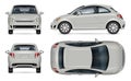 Mini car vector mockup. Isolated vehicle template side, front, back, top view