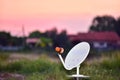 Mini 35 centimeter white Satellite dish for television. Royalty Free Stock Photo