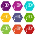 Mini charger icon set color hexahedron