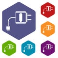 Mini charger icons set