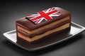 mini chocolate cake with flag of united kingdom. advert for desserts. generative AI Royalty Free Stock Photo