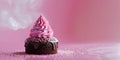 Mini Chocolate Cake with Pink Frosting and Sprinkles on Pink Background. Royalty Free Stock Photo