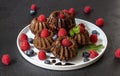 Mini chocolate cakes with chocolate and fresh berries Royalty Free Stock Photo