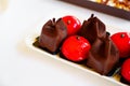 mini chocolate cakes and souffles. confectionery shop.