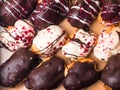 mini chocolate eclairs, closeup Royalty Free Stock Photo