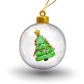 Mini Christmas tree with decorations inside transparent glass ball. New Year, Christmas concept