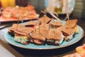 Mini Club Sandwich with chicken beacon ham, Egg Salad Cold Cuts Brioche Sandwiches for Catering, Seminar, Coffee Break Royalty Free Stock Photo