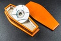 Mini compact disc or pocket compact disc in coffin.Concept Royalty Free Stock Photo