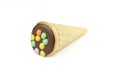 Mini cone icecream shaped chocolate candy isolated on white background Royalty Free Stock Photo