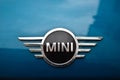 Mini cooper logo, luxury mini blue car in Istanbul city, December 24 2021 Istanbul Pendik Turkey used car market