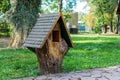 A mini cottage for holding books, Autumn landscape, Roman Park, Neamt, Romania