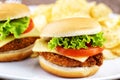 Mini Crispy Chicken Burger with Lettuce Tomato and Cheese. Royalty Free Stock Photo