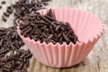 Mini cupcake case with chocolate sprinkles