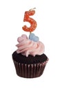 Mini cupcake with number five candle Royalty Free Stock Photo