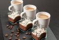 Mini dessert. Chocolatedessert and coffee with milk Royalty Free Stock Photo