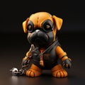 Mini Dog In Black Belt And Chain: Playful Character Design Inspired By Zbrush And Katsuhiro Otomo Royalty Free Stock Photo
