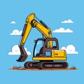 Mini excavator. Heavy equipment vehicle color vector illustration