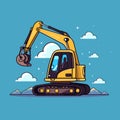 Mini excavator. Heavy equipment vehicle color vector illustration