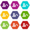 Mini excavator icon set color hexahedron Royalty Free Stock Photo