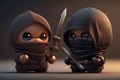 Mini Fighting Ninjas Battling with Precision and Skill AI Generated Illustration