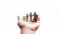 Mini figures family in hands on white background. Generative AI Royalty Free Stock Photo