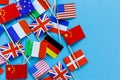 Mini flags of USA, France, Germany, Italy, Great Britain, Holland Royalty Free Stock Photo