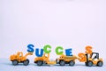 Mini forklift bulldozer truck and road roller machine with text Royalty Free Stock Photo