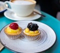 Mini fruit italian cupcakes with fresh berries on board Royalty Free Stock Photo