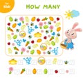 Mini game for children. Help the rabbit find and count the same pictures. Easter Royalty Free Stock Photo