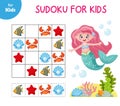 mini game for kids. Sudoku, children 3-4 years old. logical games. Mermaid Series