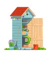 Mini garden shed with household tools isolated on white background. Vector illustration Royalty Free Stock Photo