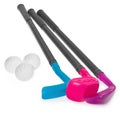 Mini golf set, toy for children, plastic golf stick and balls. Royalty Free Stock Photo