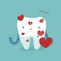 Mini heart from tooth for care and healthy your mouth, dental cartoon concept Royalty Free Stock Photo