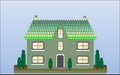 Mini house tiles on green detached home