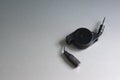 Mini jack cable. Black Audio connector. 3.5 mm plug. Royalty Free Stock Photo