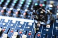 Mini Jack Phone on Audio Mixer Royalty Free Stock Photo